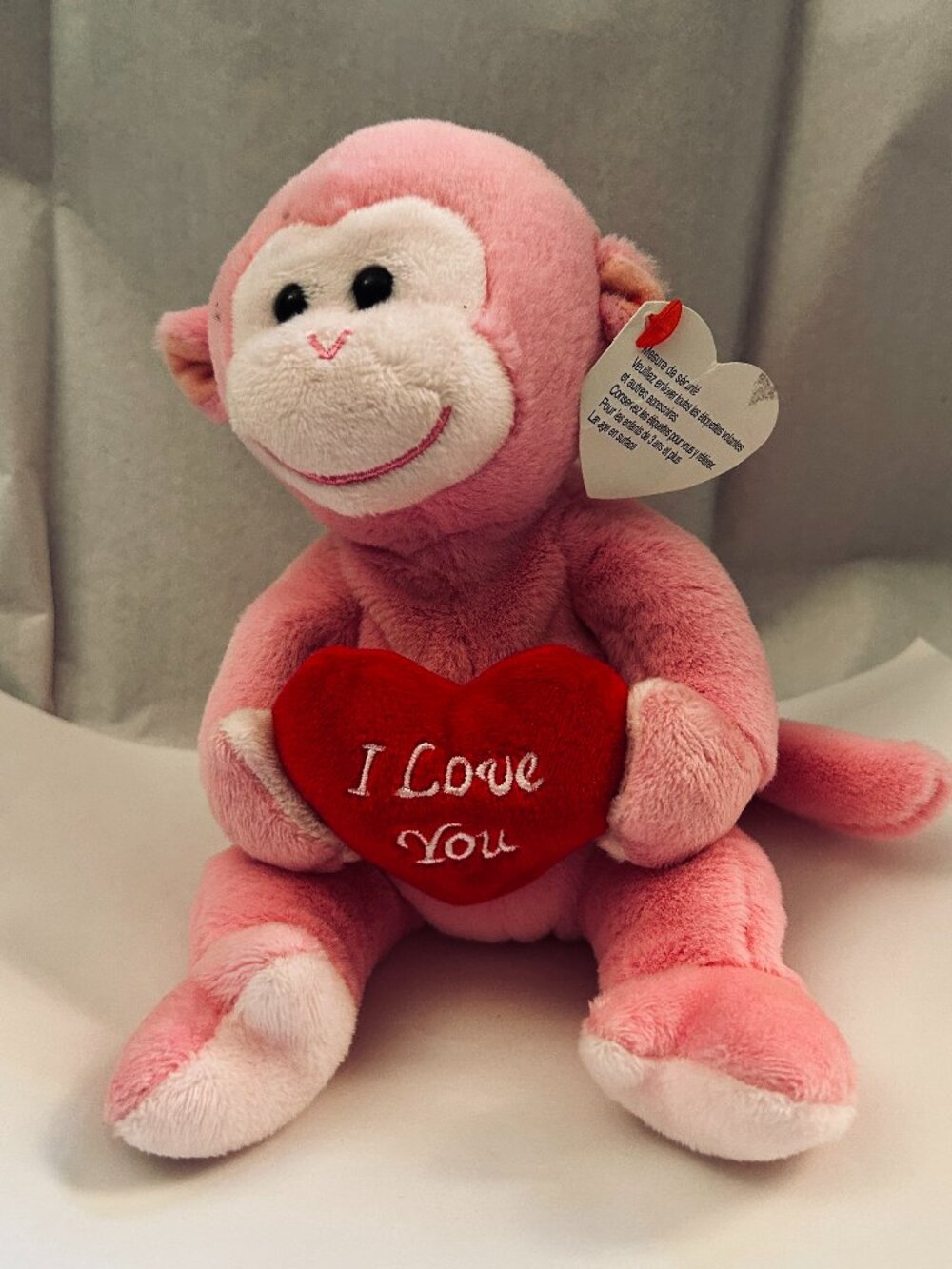 TY Beanie Baby CHERUB the Valentine's Pink Monkey 6 inch Limited Edition Heart